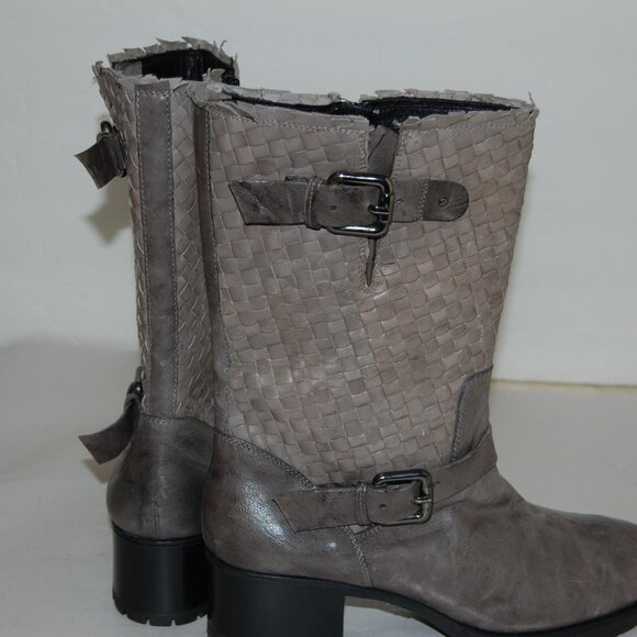 40/US9❤️Pons Quintana Gray Leather HEELS Buckle Mid Calf BOOTS Made in Spain - Picture 7 of 13